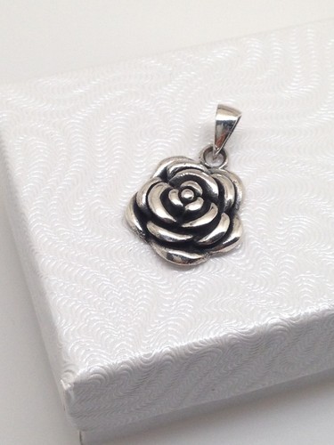925 Sterling Silver Classic Rose Flower Pendant Charm 14mm(0.55")/22mm(0.87") - Picture 4 of 15