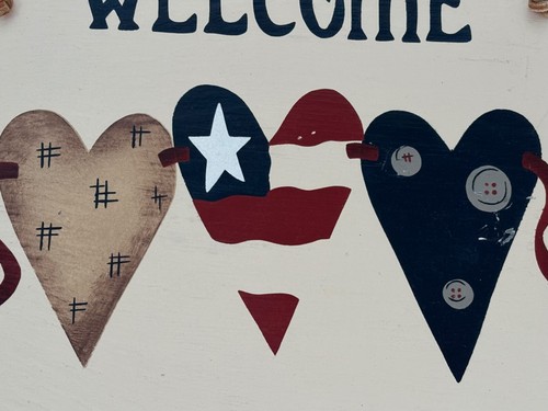 Welcome Friends Slate Painted Tile Wall Hanging Plaque Cottagecore 10" x12" - Picture 2 of 3