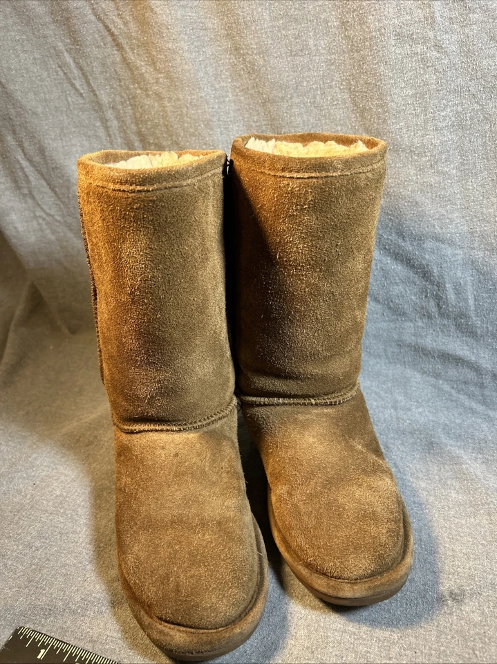 BearPaw Women's Pull on boots brown suede upper fur lining Youth size 2 - Изображение 2 из 4