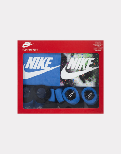 5 Piece Nike Baby Gift Set, 0-6 Months, Black, Blue, Bodysuit, Booties Hat B61MP - Picture 2 of 3