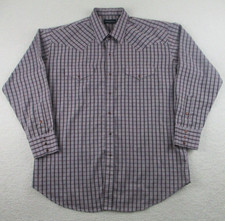 Panhandle Slim Shirt Mens Size 17/35 Purple Plaid Pearl Snap Western Cowboy