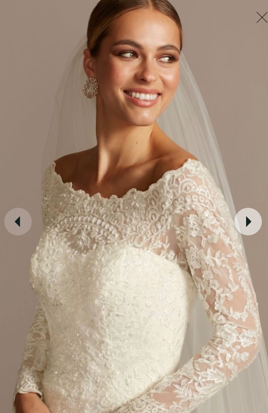 wedding dresss, David’s bridal, Oleg Cassini, ivory wedding dress, long sleeves eBay