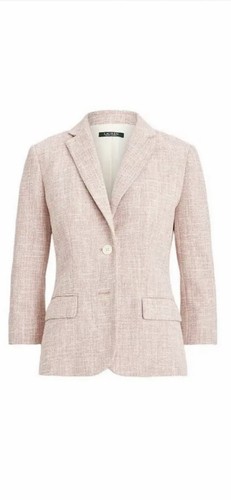 Lauren Ralph Lauren strukturierte Baumwollmischung Kavaj rosa weiß gestrickte kurze Blazer 16 - Bild 11 von 12
