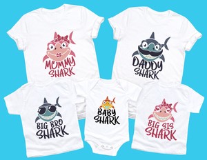 Baby Shark Doo Doo Kids T-shirts Daddy Mommy Grandpa Shark Family Matching White