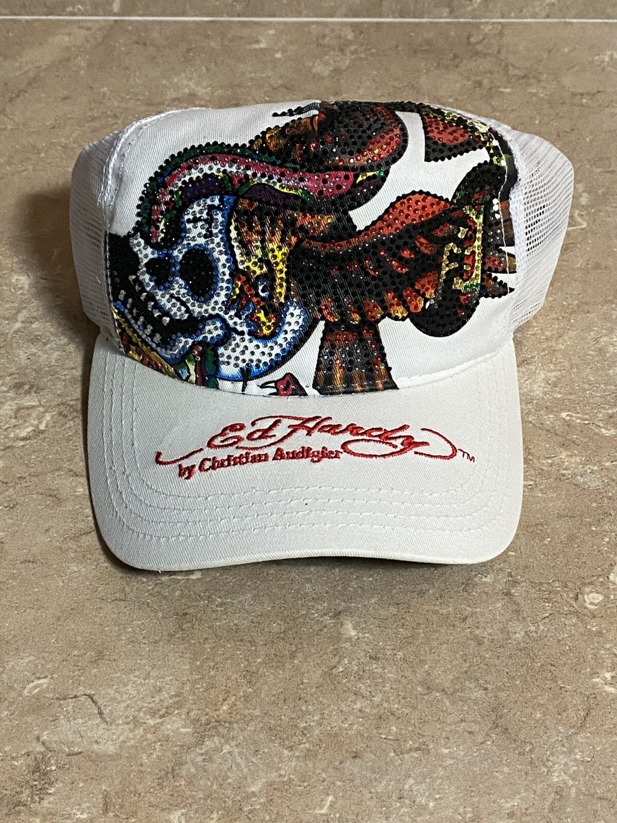 Vintage Ed Hardy Christian Audigier Trucker Hat Rare Classic Tattoo White