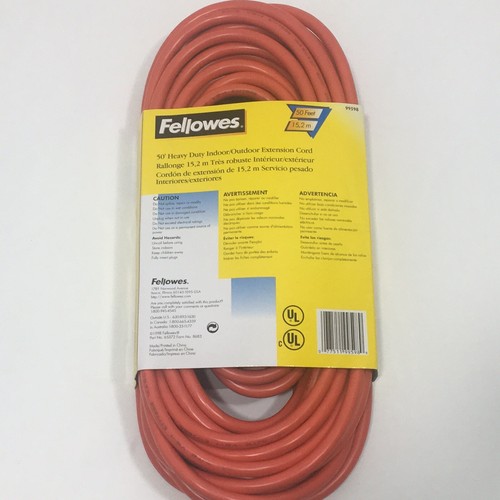 Fellowes 50 Feet Indoor/Out Heavy Duty Extension Cord, 3 Prong, Orange #99598 - Picture 2 of 7