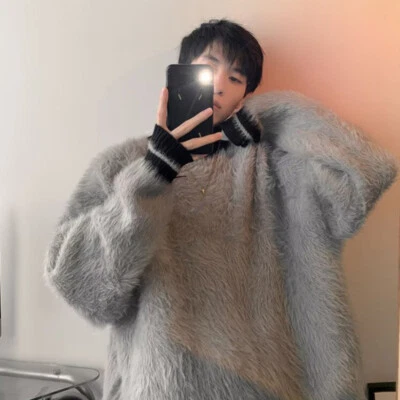 Hommes Garçon Mohair Pull Col Roulé Tricot Mode Rétro Souple - Photo 1/4