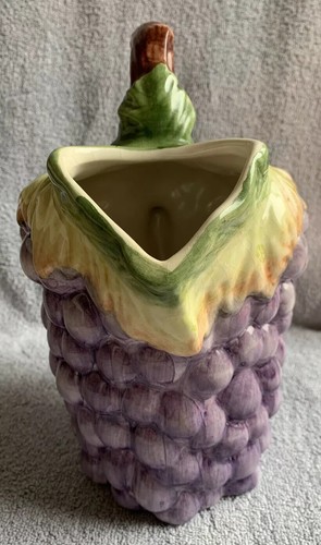 Ceramic Pitcher Hand Painted In Portugal Bunch of Grapes Vine Handle 9” T x 8” W - Picture 4 of 8