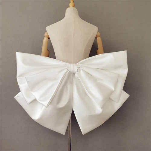 White Detachable Big Bow Ivory Bridal  Satin Ribbon for Wedding Dresses with Pin