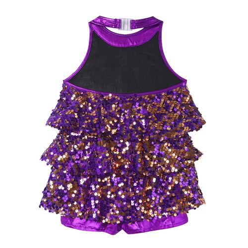 UK Children Girls Unitard Comfortable Dress Sequins Costume Shorty Bodysuit Jazz - Picture 20 of 57