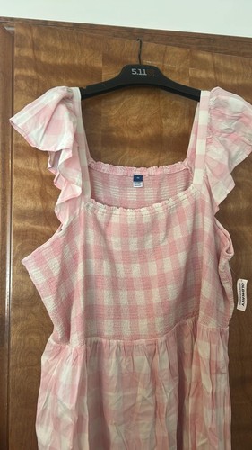Old Navy 4XL Mini Dress Plaid Pink Square Neck Boho Fit & Flare Ruffle - Picture 4 of 5