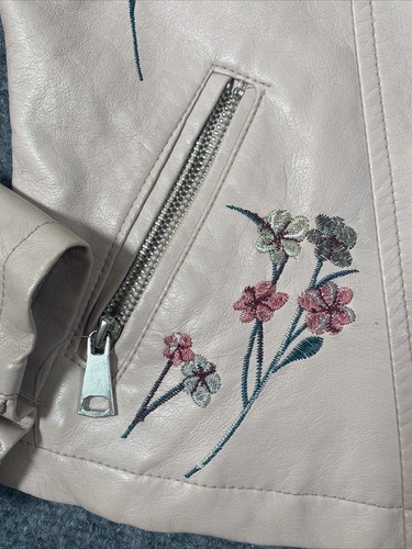 C&C California Jacket Girls 10 Leather Floral Long Sleeve Zipper Pink Pockets - Picture 8 of 11