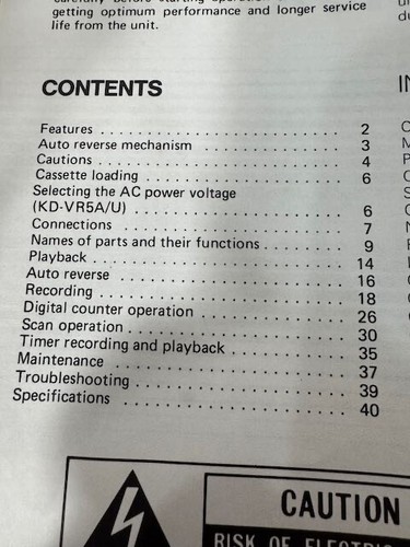 JVC KD-VR5 Stereo Cassette Deck Original Instruction Book - Picture 2 of 9
