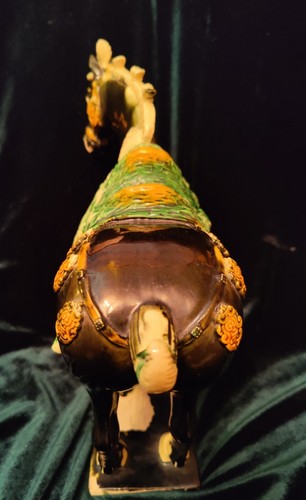 Chinese Tang Dynasty Dark Black/Green Glazed Pottery Horse Signed  - Picture 5 of 7