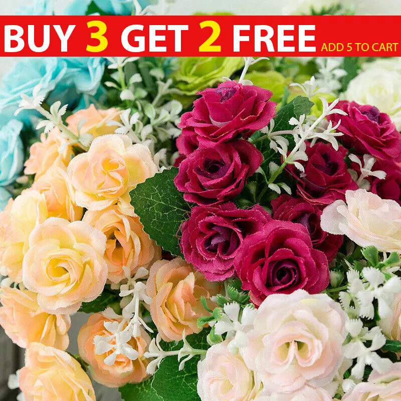 15 Heads Silk Rose Artificial Flowers Fake Bouquet Wedding Home Party Decor  UK eBay