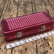 Vintage used Sterilization Box Tray 12x4.75x3” Red, 2 latches, made by Cheney UK