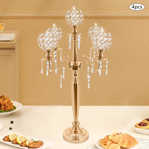 4 Pcs 5 Arm Crystal Candelabra Centerpieces Gold Candle Holder Freestanding - Picture 22 of 23