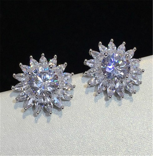 925 Sterling Silver Crystal Stud Earring Engagement Party Earrings Women Jewelry - Picture 16 of 69