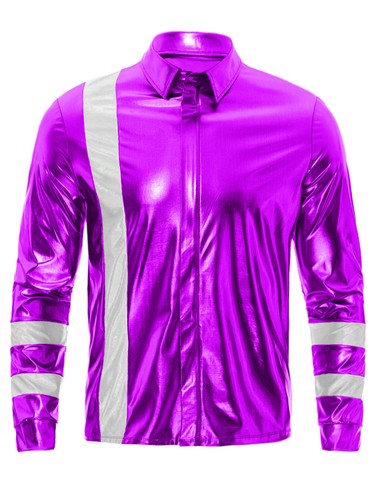 Men Tops Wedding Costume Vintage Shirt Glossy Zipper Festivel Long Sleeve Disco - Picture 53 of 74