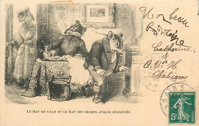 C1905 dressed rats cats comes to dinner comic humor undivided Postcard 25-2487