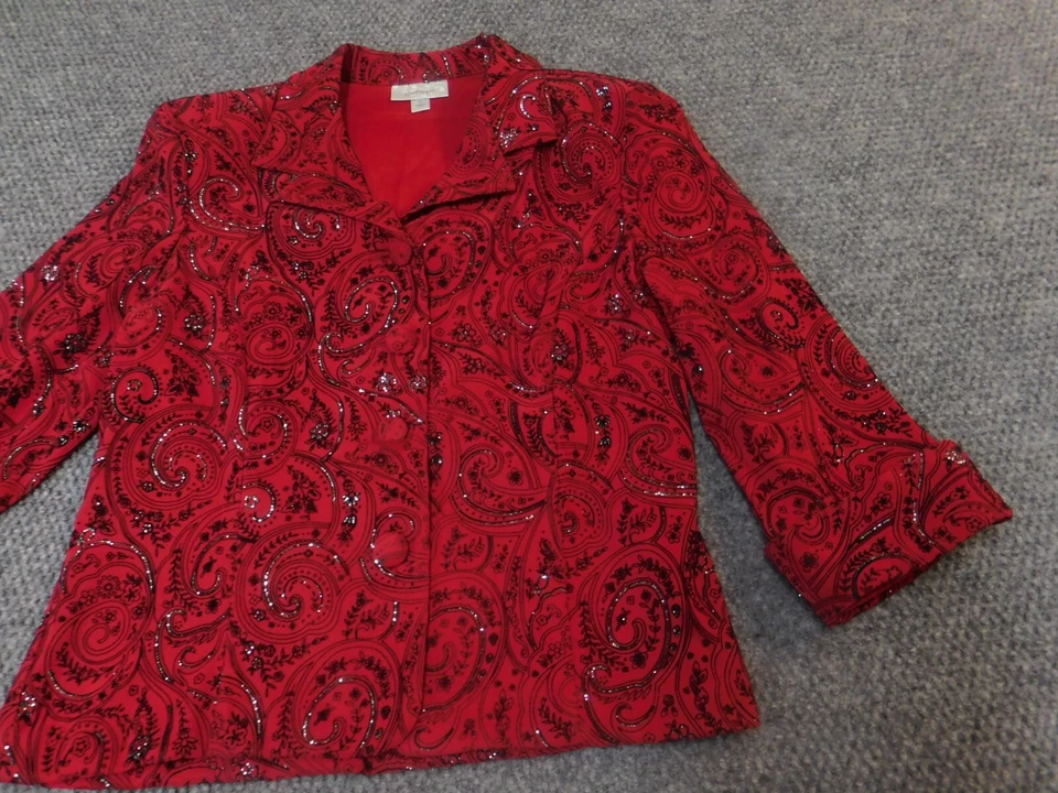Chaqueta Mujer Dressbarn Mediana Roja Blazer Tres Botones Floral Puños Elástico Foto 2 de 4