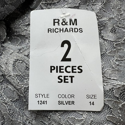 R&M Richards Silver Metallic Lace Sheath Dress & Sheer 3/4 Sleeve Jacket 14 NWT - Picture 9 of 12