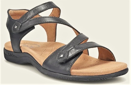 Taos Footwear Comfort adjustable leather sandals Taos Shoes Big Time Black Tan - Picture 10 of 15