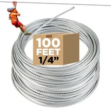 100 FT Zip Line Cable, 1/4" Galvanized Zipline Wire for Kids and Adults