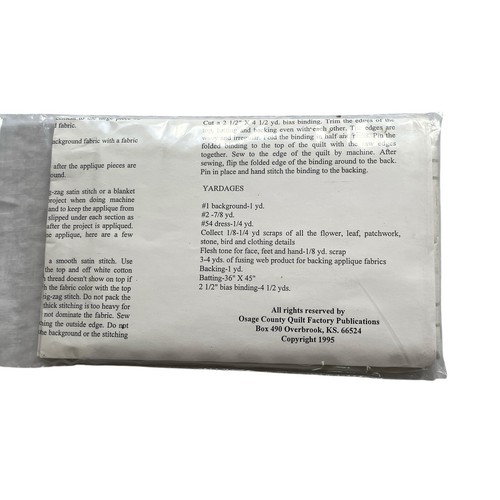 Osage County Quilt Factory PATTERN Garden Angel Wallhanging  Uncut - Picture 7 of 9