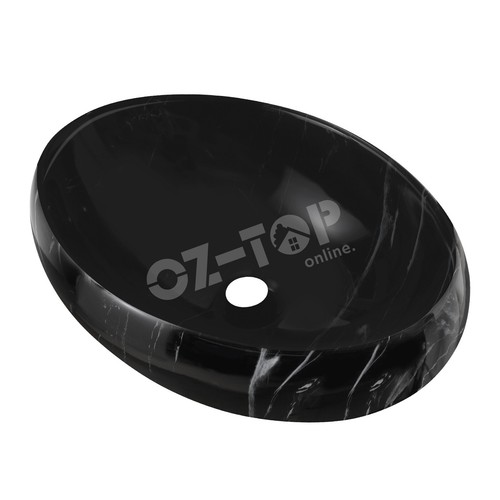 Oval Bathroom Ceramic Basin Above Counter Top Hand Wash Bowl Sink Black Marble - Picture 12 of 12
