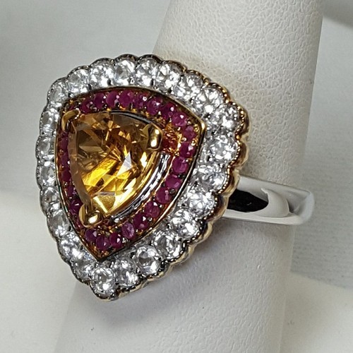 HSN Sima K 5.03ct Citrine-Ruby-Topaz 925 Sterling & Vermeil Trillion Ring SZ 9 - Picture 9 of 10