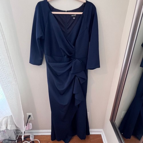 XSCAPE Navy Blue Formal Ruched Evening Gown Maxi Dress Detail 14W - DEFECT - Picture 3 of 12