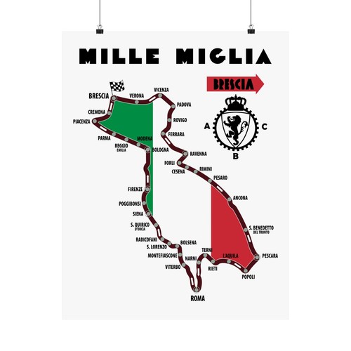 Mille Miglia Racing Poster Italian Race Map Wall Art Print Race History Fan Gift - Picture 19 of 22