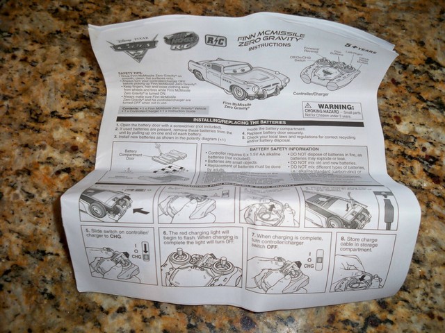 Disney Pixar Cars 2 Finn Mcmissile Zero Gravity Air Hogs RM INSTRUCTIONS ONLY Disney Pixar Cars 2 Finn Mcmissile Zero Gravity Air Hogs RM INSTRUCTIONS ONLY
