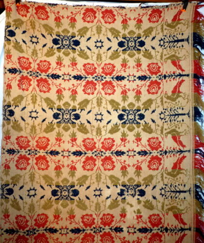 Antike 1835 signierte gewebte Decke Decke Decke 97" x 41" Adler Bäume Rosen Jacquard - Bild 6 von 7
