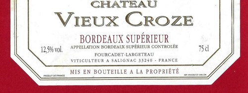 82/65 Etikett Label BORDEAUX SUPERIOR CHÂTEAU VIEUX CROZE 1990 - Bild 3 von 3