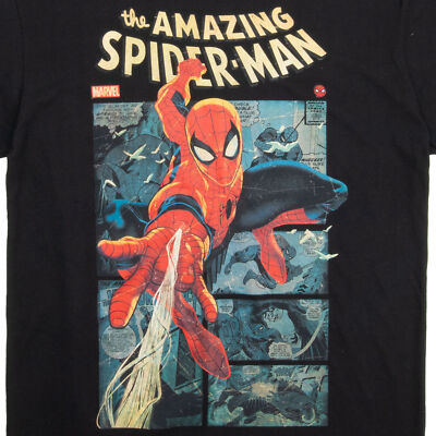 Spider-Man Swinging Through The Comic Panels T-Shirt Black | eBay
