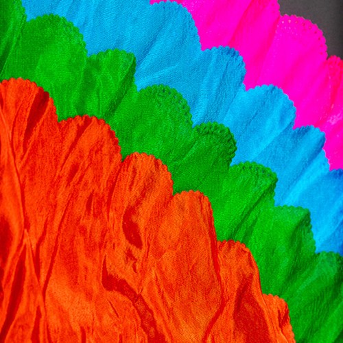 Tie Dye Silk Belly Dance Fan Veils Colorful Stage Long Fan Chinese Bamboo Fan - Picture 12 of 37