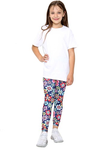 Girls Leggings Floral Casual Stretchy Slim Flower Pants Abstract Fitness 7-14 Yr - Picture 2 of 16