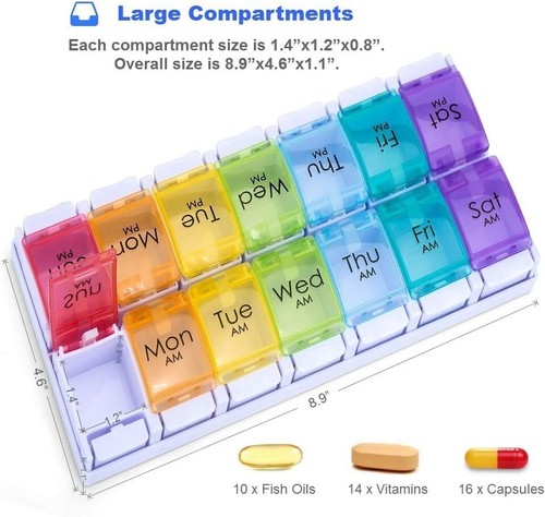 Pastillero de 7 días a prueba de humedad con compartimentos extra grandes para vitaminas - Imagen 6 de 10