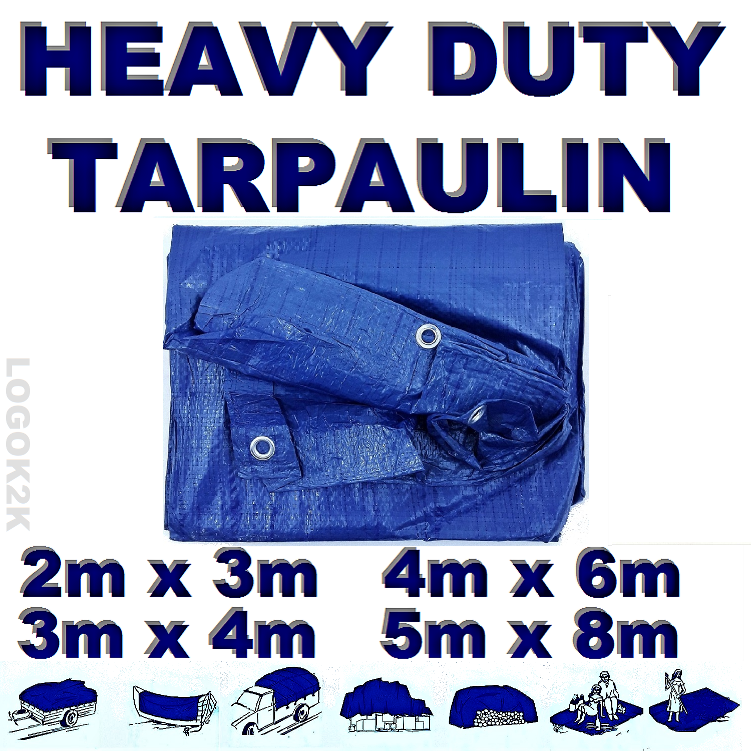 4 Sizes Of Heavy Duty Tarpaulin Waterproof Cover Tarp Ground Camping Sheet