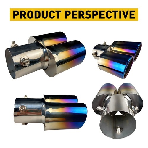 Car Stainless Steel Dual Exhaust Pipe Muffler Tip Tail Burnt Titanium Rear US - Picture 8 of 9