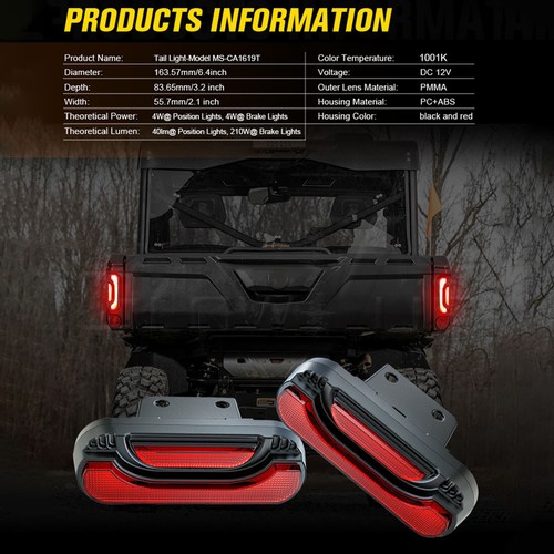2PCS 12V ATV UTV Red LED Tail Light for Can-Am Defender HD5 HD8 HD10 Rear light - Picture 2 of 9