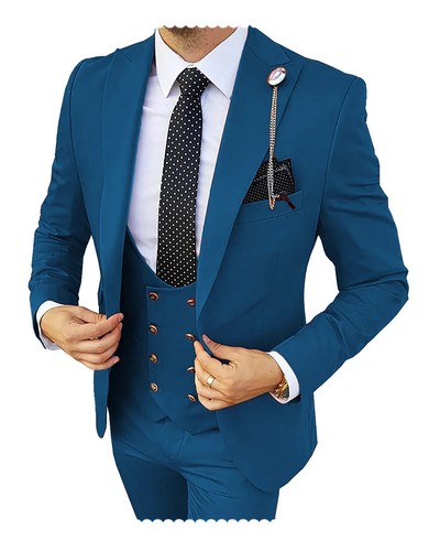 Men's Suits 3 Pieces Business Groom Champagne Wedding Suit (Blazer+Pants+Vest) - 第 9/44 張圖片