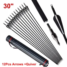 12Pcs 30" Fiberglass Arrows Quiver Archery Compound Recurve Bow Hunting Target