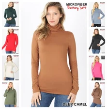 Womens BUTTERY SOFT  Turtleneck Long Sleeve Microfiber Top REG N PLUS S-3X
