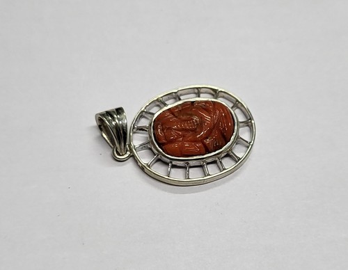 Ciondolo Ganesh intagliato pietra corallo naturale Italia argento sterling 92... - Foto 14 di 23