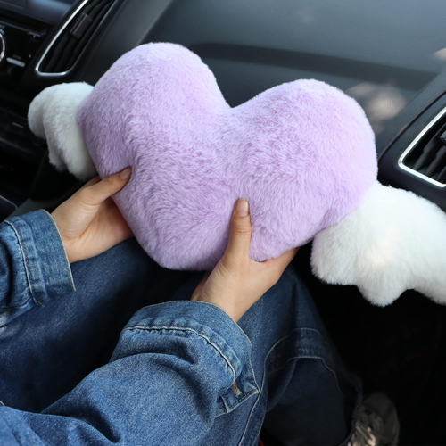 2 Pack Heart Shaped Cute Car Headrest Pillow with Angel Wings - Comfortable Soft - Picture 6 of 6