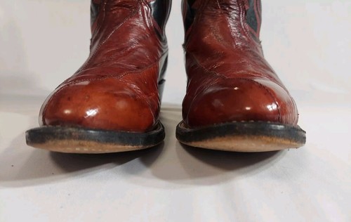 Bona Allen Vintage Hergestellt in den USA Herren Schwarz & Weinrot Leder Cowboystiefel, Größe 8D - Bild 13 von 21