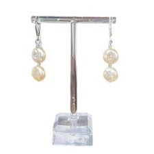 PRE-OWNED - Fashion Silver-Tone Double Pearl Drop Dangle Earrings